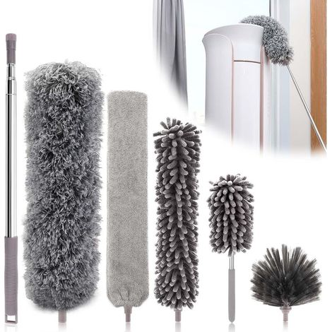 6 Pièces Plumeau Telescopique, Tete de Loup Longueur 25-252cm, Plumeau Lavable Microfibre, Balai Toile d'Araignée, Différentes Plumeau Poussiere Telescopique pour Plafonds, Meubles, Stores (1/4)