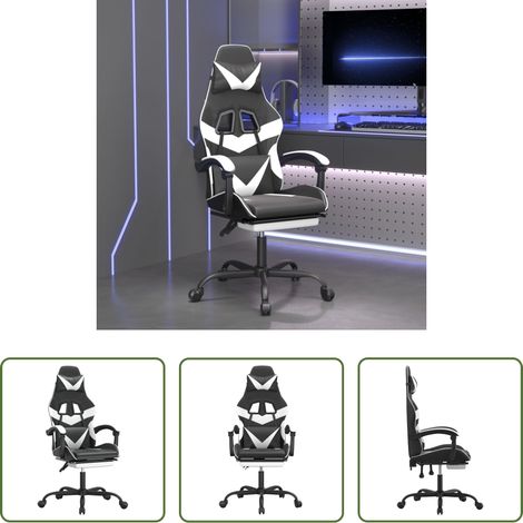 Chaise de jeu ergonomique -  Chaise de jeu pivotante et repose-pied Noir et blanc Similicuir (1/5)