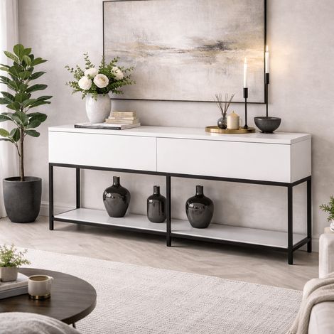 Modern Kommode White Lord 150x30x80 - Schwarzer Rahmen - Zwei
