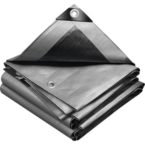 Bâche 2 x 3 m, 240 g/m², imperméable, avec œillets, pour camion, mobilier de jardin, bois, trampoline, poteau de voiture, résistante à la déchirure, enduite double face, grise (1/5)