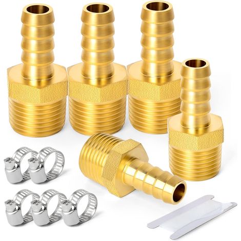 2 pièces raccords embout cannelé acier inox 304, 10 mm vers filetage mâle BSP 3/4", raccord compression eau, carburant, air - 1/2" M X 12MM (5 PCS) (1/5)