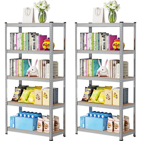 Haloyo® 2er Set 5-stöckiges Aufbewahrungsregal, Bücherregal, 5 verstellbare Ablagen, für Wohnzimmer, Büro, Arbeitszimmer, 50x100x200cm, grau (1/5)