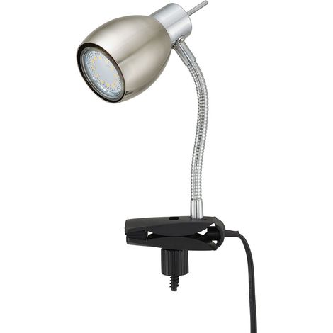 Lampada a morsetto nichel opaco Lampada a morsetto Lampada a morsetto LED con spina, lampada da tavolo lampada da lettura, spot mobile, metallo nero, 1x LED 3W 250Lm 3000K, HxA 17,5x12cm (1/5)