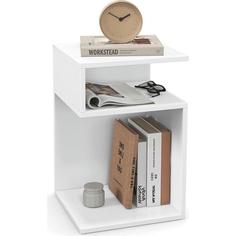 Mesa auxiliar en forma de S 33 x 33 x 50 cm 3 niveles de almacenaje diseño moderno en madera blanca 200017163