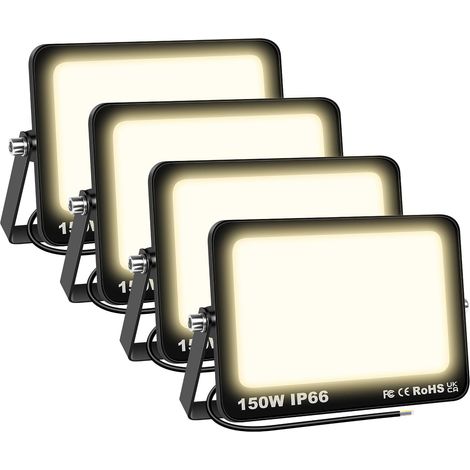 4 Pièces 150W Projecteurs LED Extérieur,15000lm Eclairage de Sécurité,Imperméable Spot LED Extérieur,Blanc Chaud 4000K Lumineuse Lampe pour Entrepôt Garage Jardin Stade Arrière-cour