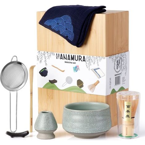 Ensemble à matcha 7 pièces - Coffret avec boîte de rangement en bambou - Fouet à matcha et accessoires - Kit de préparation du thé matcha (1/5)