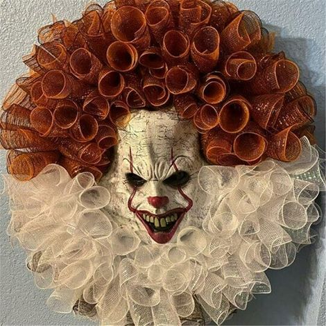 Couronne de clowns d'Halloween, Couronne sur le thème des clowns effrayants, Décorations d'Halloween pour l'intérieur et l'extérieur (1/4)