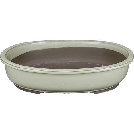 Vaso per bonsai Giapponese Morrisan ovale in gres smaltato bianco 34x29,5x8 cm - B22-38b (1/4)
