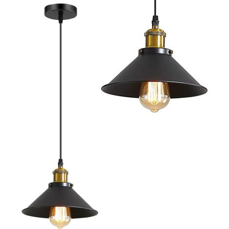 Lustre industriel, Suspension en métal, Plafonnier, Lampes d'îlot, Lampes suspendues avec ampoule, Lumière chaude 3000K, Hauteur réglable, φ22cm (1/5)