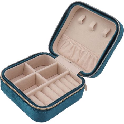 Boîte à bijoux de voyage en velours, organisateur à 2 compartiments, petit étui de rangement portable à 2 niveaux pour colliers, bagues, boucles d'oreilles et bracelets, type 2 (1/5)