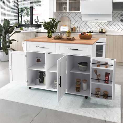 Desserte buffet salle à manger, bois massif, rangement extensible, roulettes réversibles (1/4)