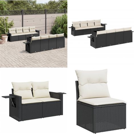 9-tlg. Garten-Sofagarnitur mit Kissen Schwarz Poly Rattan - Gartensorte - Gartenmöbel Set - Esszimmergarnitur - Outdoor Möbel - Lounge Garnitur - Home & Living (1/5)