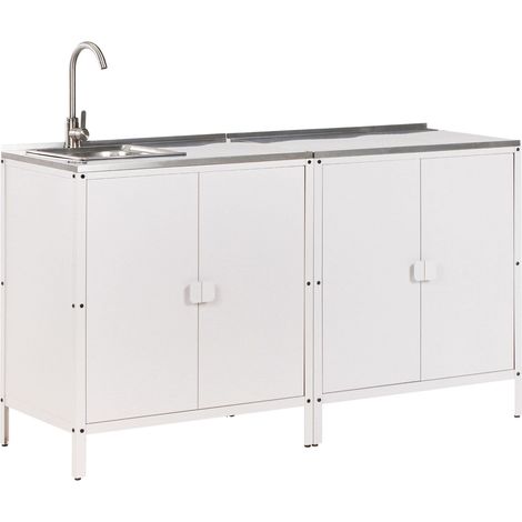 Meuble de Cuisine de Jardin 2 Pièces en Acier Inoxydable Évier à Levier Unique Blanc Vilama (1/5)