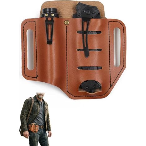 kit multi-outils en cuir, boucle de ceinture avec porte-clés, pour outils torches, camping en plein air(marron) (1/4)