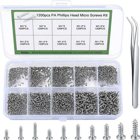 1200 Pièces Petites Vis, Mini Vis Autotaraudeuse à Tête Ronde, Mini Vis Autotaraudeuses, Micro Vis à Tête Cylindrique, Pour Réparation Téléphones, Lunettes, Ordinateurs (1/5)