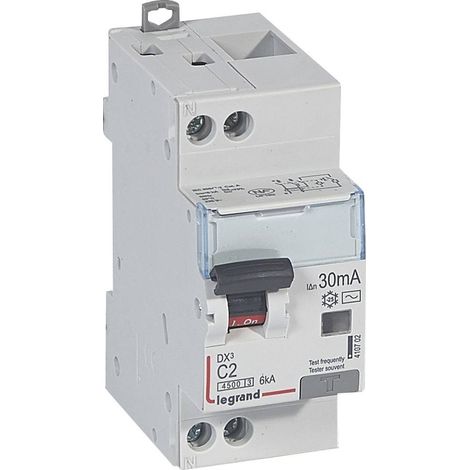 Legrand – Disjoncteur différentiel 2A type AC 30mA – Intensité 2A – Tension 230V – Courbe C – Arrivée haute et départ bas à vis – 2 modules