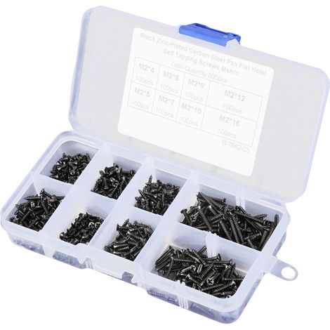 800 pièces Vis à Tôle Auto-Taraudeuses Acier Carbone Noir M2 Tête Plate Fraisée Cruciforme (1/5)