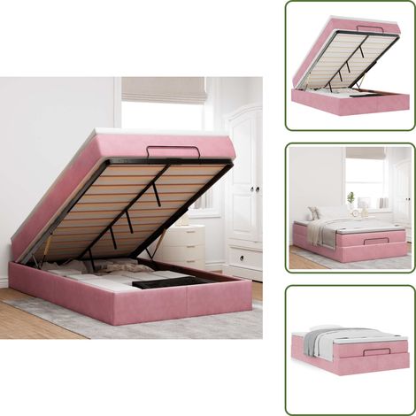 The Living Store Struttura Letto Pouf con Materasso Rosa 120x200 cm Velluto - Materasso a molle insacchettate
