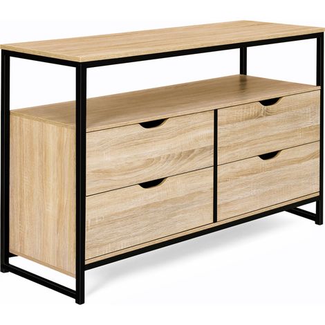 Kommode mit 4 Schubladen DETROIT 110 cm Industriedesign mit Regal (1/5)