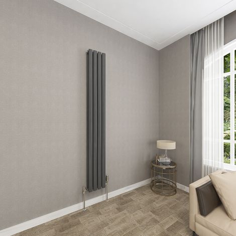 1800x236mm Anthracite Double Oval Column Radiator Vertical Modern Central Heating Radiators