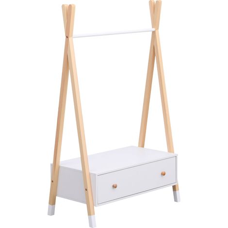 Happy Garden – Penderie enfant bois de pin blanc avec tiroir – Dimensions L 80 × l 40 × H 130cm – Style scandinave – Rangement vêtements