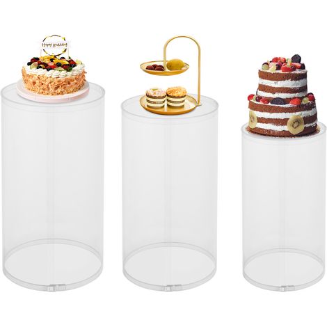 Lot de 3 Presentoir supports d'exposition de base cylindriques pour gâteaux, fleurs, Colonnes d'affichage rondes décorations de table, pour fête d'anniversaire, Buffet, et mariage (Clair, 50/55/60 CM (1/5)