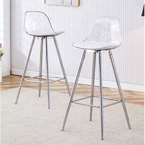 Sedia trasparente in metallo e plastica argento, schienale ergonomico, portata 120 kg,38×33×96.5cm (1/5)