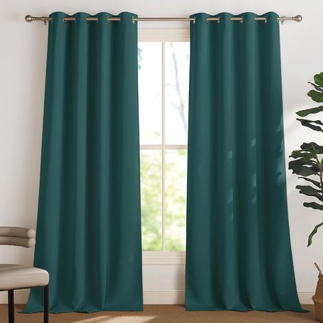 AMXCNOY Rideau Occultant Isolation Thermique Lot de 2, Rideaux Opaques Anti-Lumière avec Oeillets Prêts à Poser pour Fenêtre, Décoration Intérieure, Vert Foncé, L 132 x H 92 cm