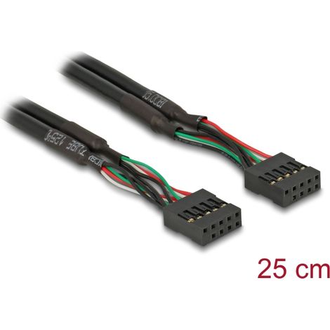 Delock Base de conexiones de cable USB 2.0 hembra de 2,54 mm y 10 contactos a Base de conexiones USB 2.0 hembra de 2,54 mm, 10 contactos y 25 cm
