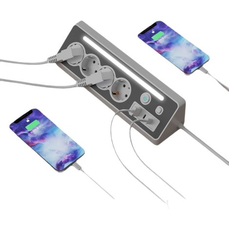 ALOVEZ Multiprise avec Éclairage LED et Interrupteurs USB, Prise Multiple avec Contrôle Individuel et Matériau Ignifuge, Station de Recharge avec Voyant Lumineux