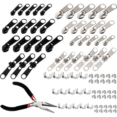 85 Pièces Kit Reparation Fermeture Eclair, Zip Curseur Fermeture Éclair, Embout Fermeture Eclair, Tirette Fermeture Eclair Remplacement Fermeture à Glissière pour Vêtement Sac Bagages, 3/5/8 (1/5)