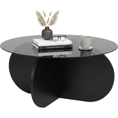 Cugnoli Couchtisch, rund, Tischplatte aus Glas, Ablage transparent, 75x75x35h cm schwarz