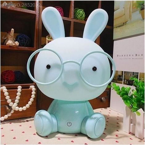 bleu Mignon Bébé Lampe Lapin Veilleuse Led Lampe de Nuit De Noël Cadeau De Chevet Décor Enfants Belle Lunettes Lapins Lumières (1/2)