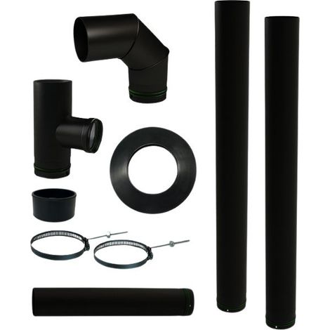 Kit de tuyau de poéle é pellets en acier émaillé noir diamétre 80 mm