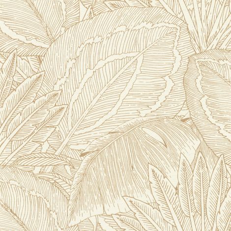 Papier peint intissé Motif palmiers - Papier peint floral en vinyle - Motif feuilles dorées pour une ambiance de vie moderne - Robuste et lavable - 10,05 m x 0,53 m (1/5)