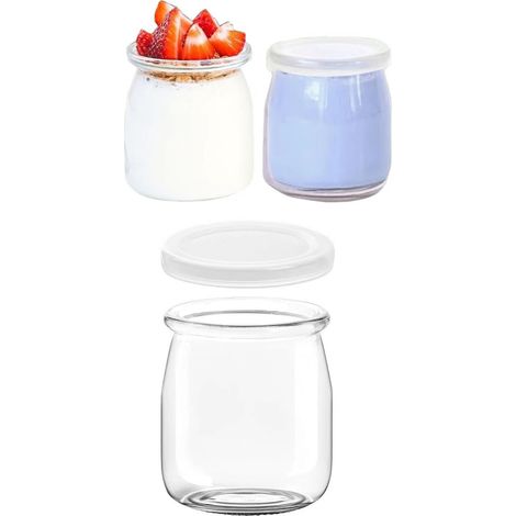 Lot de 3 Pots à yaourt 200 ml avec couvercles, pots transparents sans BPA, compatibles lave-vaisselle et congélateur, pour cuisine (1/5)
