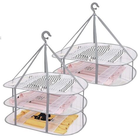 Séchoir à vêtements pliable, coupe-vent, pliable avec bande de fixation, porte-linge pliable pour pull – extérieur, intérieur, portable (2 tailles) (beige) (1/5)