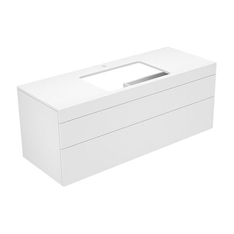 Keuco Edition 400 Vanity unit 31573, avec perçage de trous de robinet, 1400 x 546 x 535 mm, Corps/Avant: blanc laqué brillant / verre titane brillant - 31573960100 (1/2)
