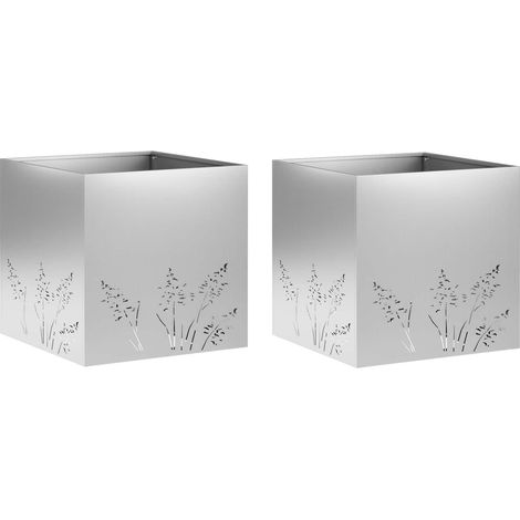 vidaXL Macetero de Jardín 2 uds. Plateado 50 x 50 x 49 cm (1/2)