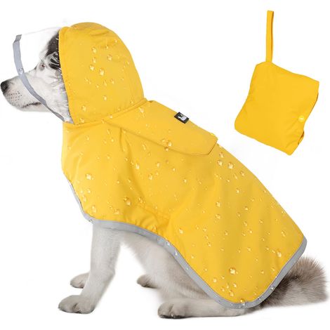 Veste imperméable pour chien, taille moyenne, avec doublure douce et capuche, ajustable, avec bandes réfléchissantes