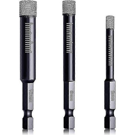 Ensemble de forets diamantés, forets pour porcelaine 6 mm, 8 mm, 10 mm, foret hexagonal 6 mm (1/5)