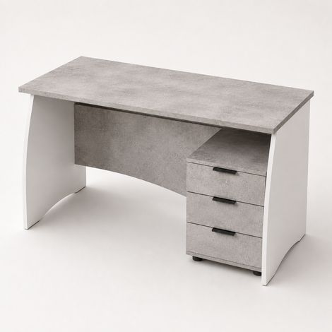 Scrivania Con 3 Cassetti Scrittoio Da Studio O Ufficio Mobile Desk Ideale Per Soggiorno E Sala Da Pranzo 136 X 74 X 67 Cm Bianco E Grigio Cemento (1/5)