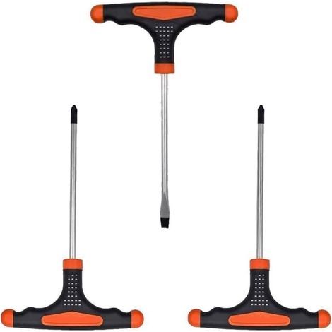 Lot de 3 clés isolées à poignée en T, 500 V pour acier CRV PH et tête plate, poignée antidérapante en TPR pour travaux électriques, orange (5/6 mm, 185 mm) (1/5)