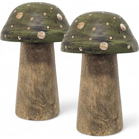 Mangoholz Deko Pilz zum Hinstellen 12 cm - 2er Set - Holz Fliegenpilz Figur zur Herbstdeko