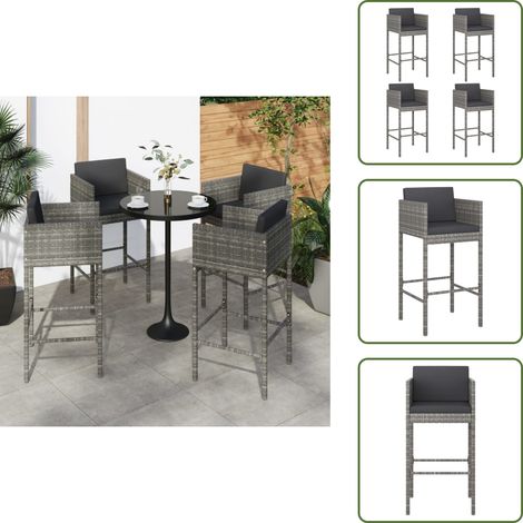 Tabourets de bar lot de 4 avec coussins gris résine tressée - Tabourets De Bar - Chaises De Bar - Mobilier De Jardin - Meubles De Terrasse - Résine Tressée (1/5)