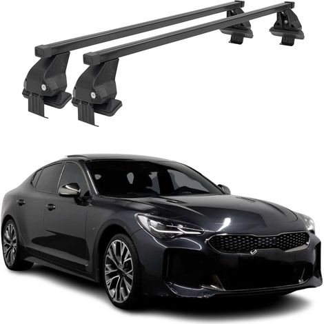 OMAC Dachträger Querträger Stahl für Kia Stinger 2018-2023 – Abschließbar – City-Crash-getestet – DIN 75302:2019 – ISO/PAS 11154:2006 – Max. 50 kg Schwarz (1/5)