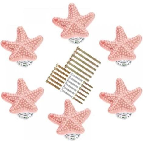 (6 Pièces) Bouton de Meuble en Forme d'Etoile de Mer de différentes tailles, poignee de meuble cuisine en céramique,pour Placard Armoire Cuisine, Chambre d'enfant (Rose) (1/4)