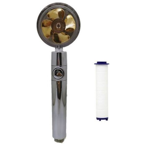 Pomme de douche, pommeau de douche à hélice, filtre à main haute pression à 360°, tête rotative d'économie d'eau, kit turbocompressé, pommeau de douche à main avec bouton d'arrêt jaune - filtr (1/4)