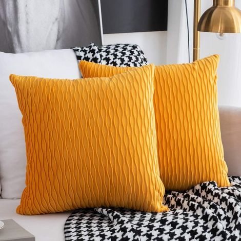 Housse De Coussin Ensemble De 2 Taie D'oreiller Rectangulaire Carrée Décorative En Velours Housses D'oreiller Modernes Pour Canapé-Lit Canapé Chaisechambre Salon-Jaune Doré (1/4)