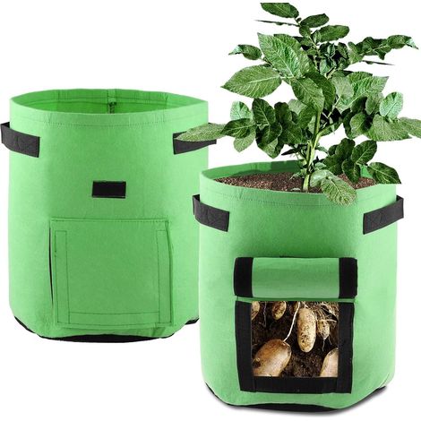 Set of 2 vegetable grow bags - 2.7 litres - Waterproof polyethylene grow bags with flap and handles - Bottom holes for optimal root growth (green) (1/5)